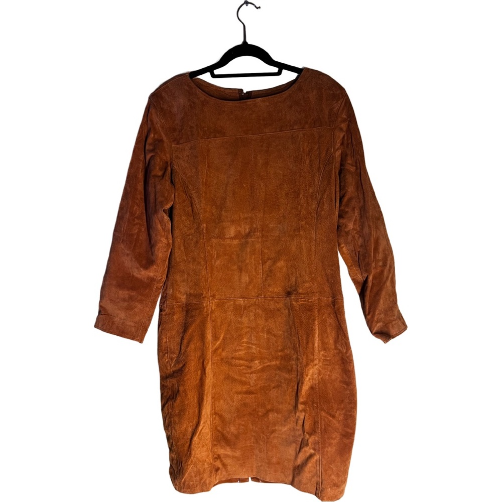 Vanna White Original Women's Long Sleeve Brown Leather Suede Dress Size M